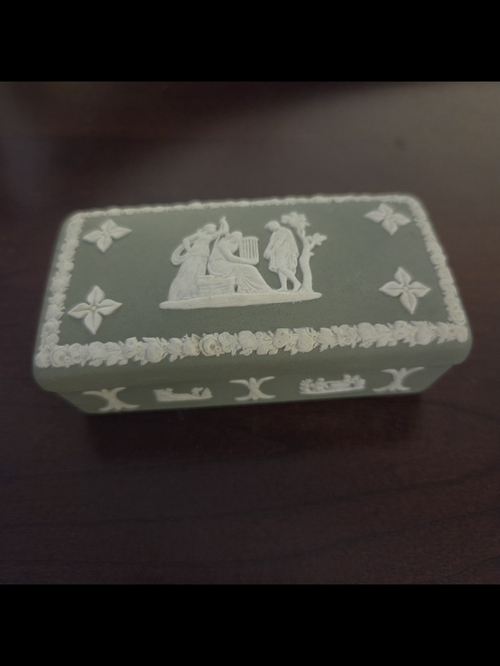 Wedgwood Matte Green Jasperware Trinket Box Marked 'Made in England'